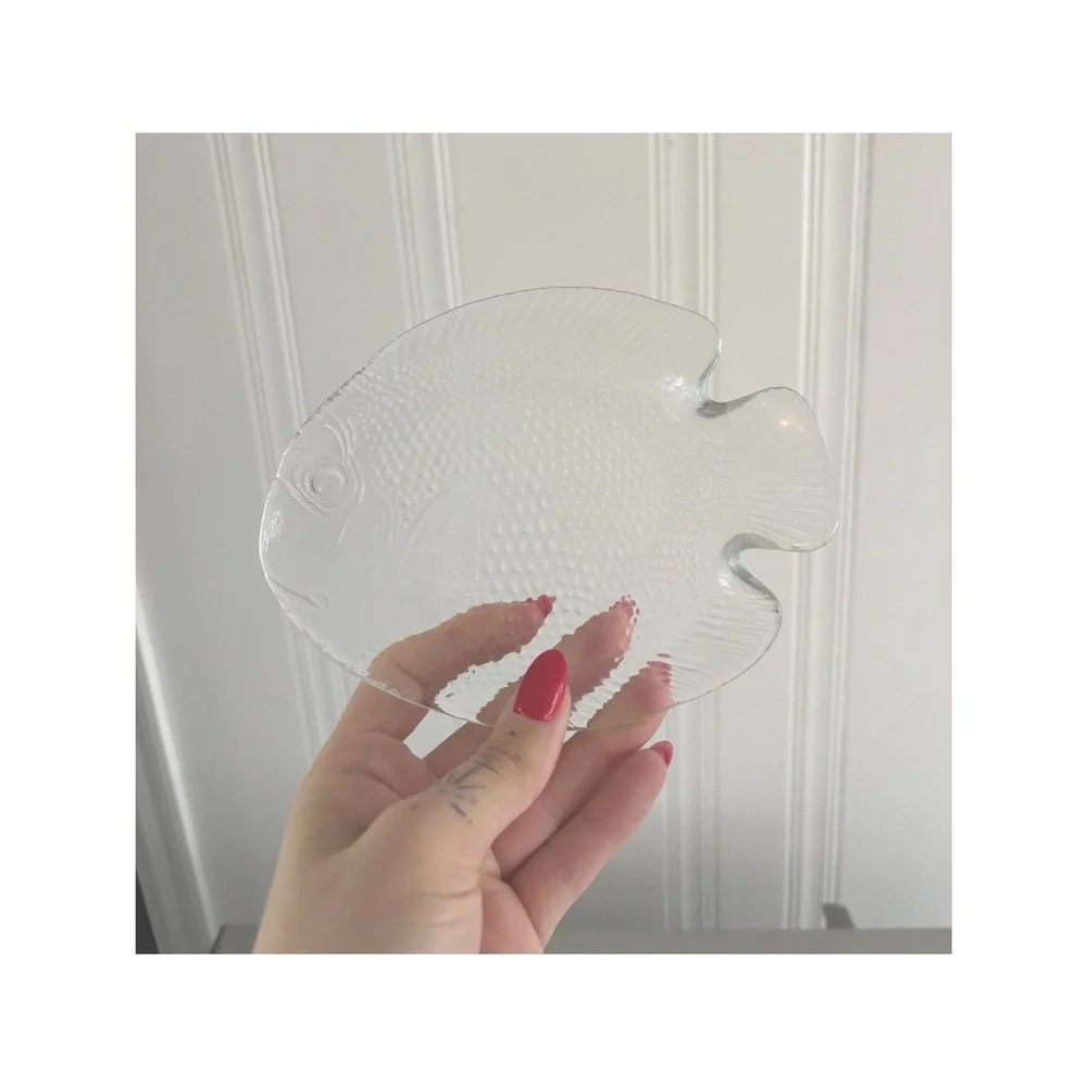 Arcoroc France Clear Glass Fish Plates Set of 8 Coastal Nautical Dinnerware